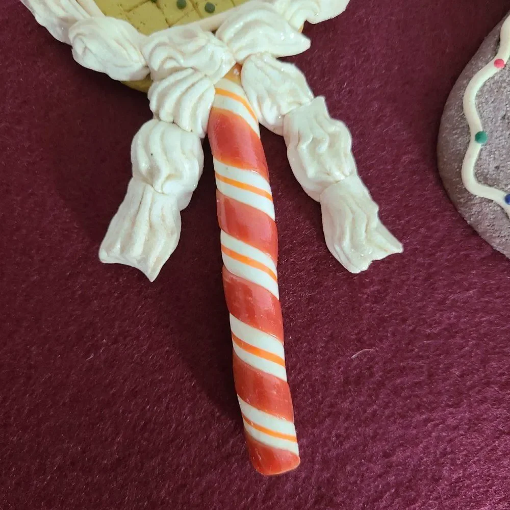 Vintage Mitten Gingerbread Cookie & Peppermint Stick Cookie Christmas Ornaments